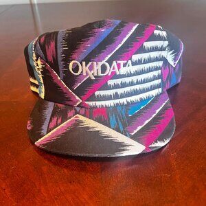 Vintage 80s OKIDATA Geometric Pattern Snapback Hat  Colorful Retro Rare Find